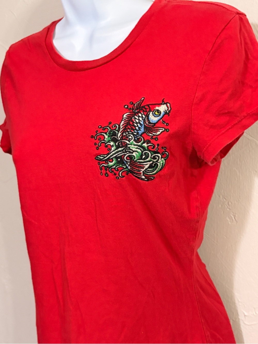 ED HARDY Y2K BABY TEE RARE Red Tattoo T Shirt Graphic Christian Audigier SZ S - Picture 10 of 12